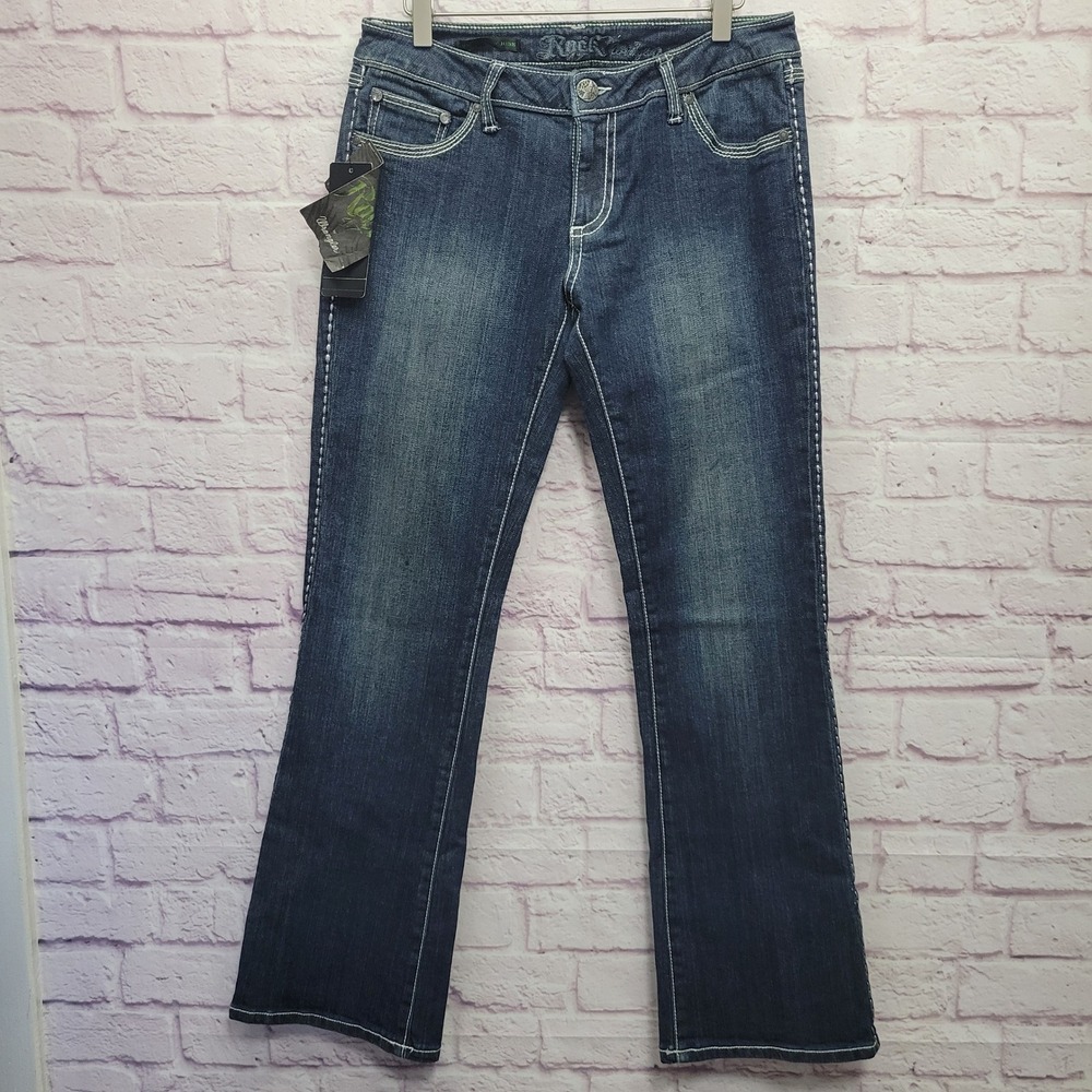NEW Rock 47 Wrangler Ultra Low Rise Jeans 5x32 Bootcut Tall Western Rhinestone